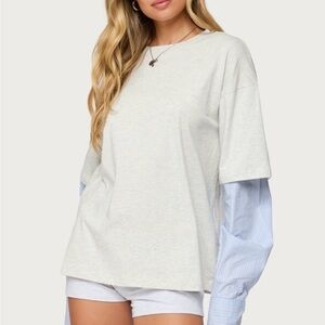 Edikted Grey and Blue Oversized Layered Top
